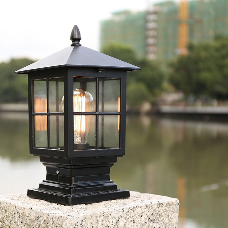 Alessio Modern Metal Glass Lantern LED Outdoor Light Post