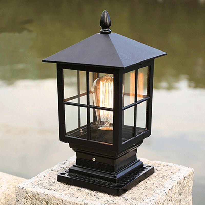 Alessio Modern Metal Glass Lantern LED Outdoor Light Post