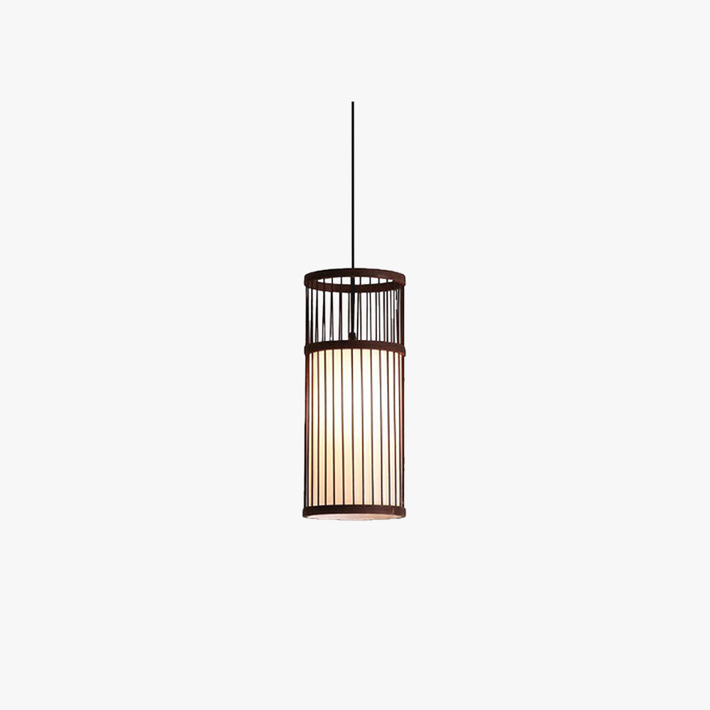 Ozawa Weave Cylinder Pendant Light, Coffee/Wood, Metal/Bamboo