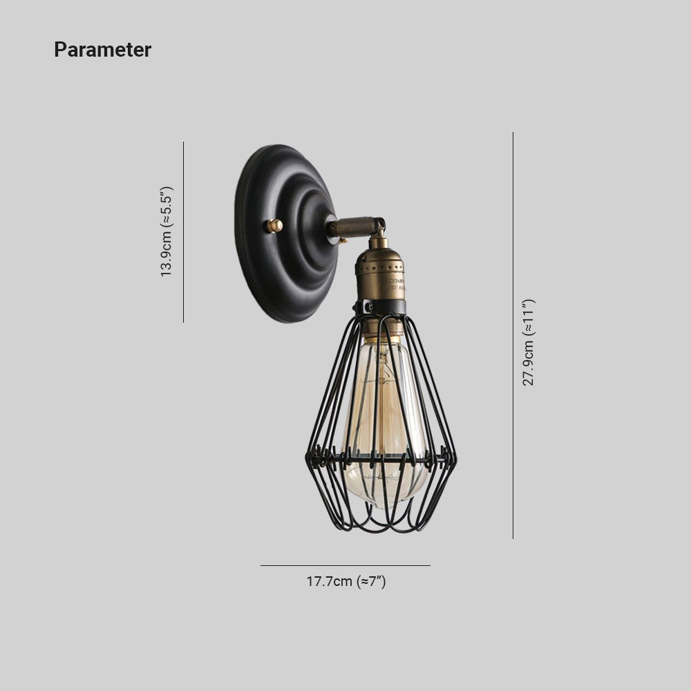 Alessio Industrial Lantern Shaped Metal Wall Lamp, Black/Rust
