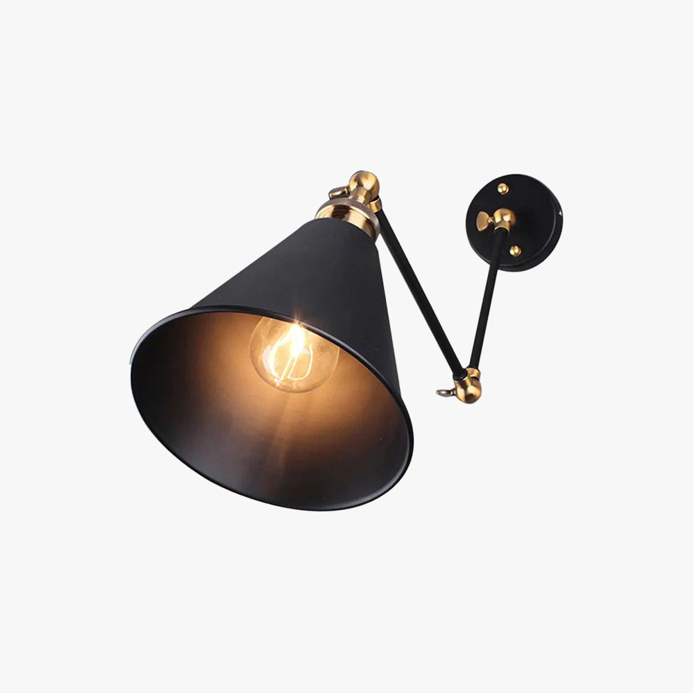 Alessio Wall Lamp Vintage Simple Conical Adjustable Black, Bedroom