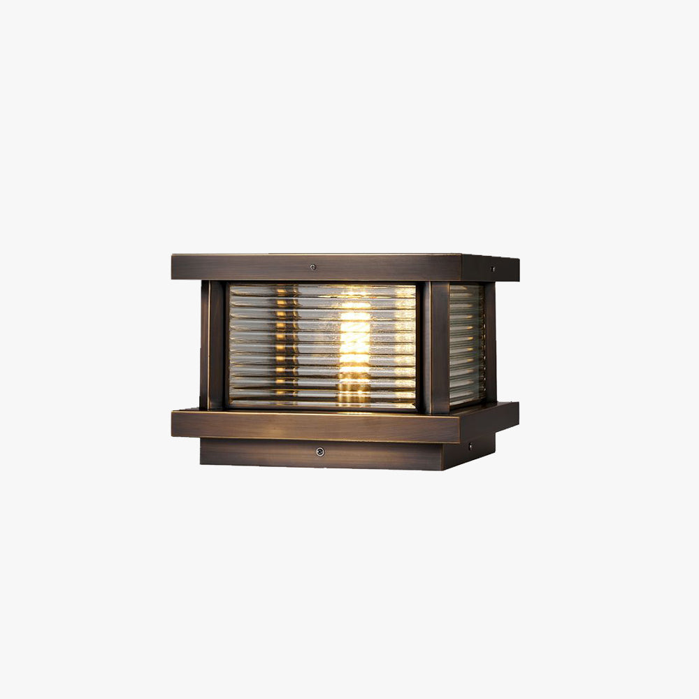 Riley Modern Rectangular Metal Outdoor Solar Lamp, Black/ Brass/Bronze