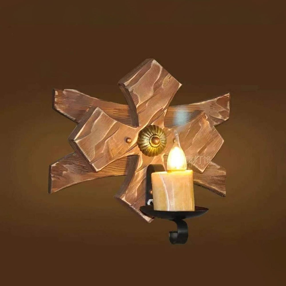 Austin Vintage Candle & Lantern LED Wall Lamp, Wood/Metal, Gold, Bedroom