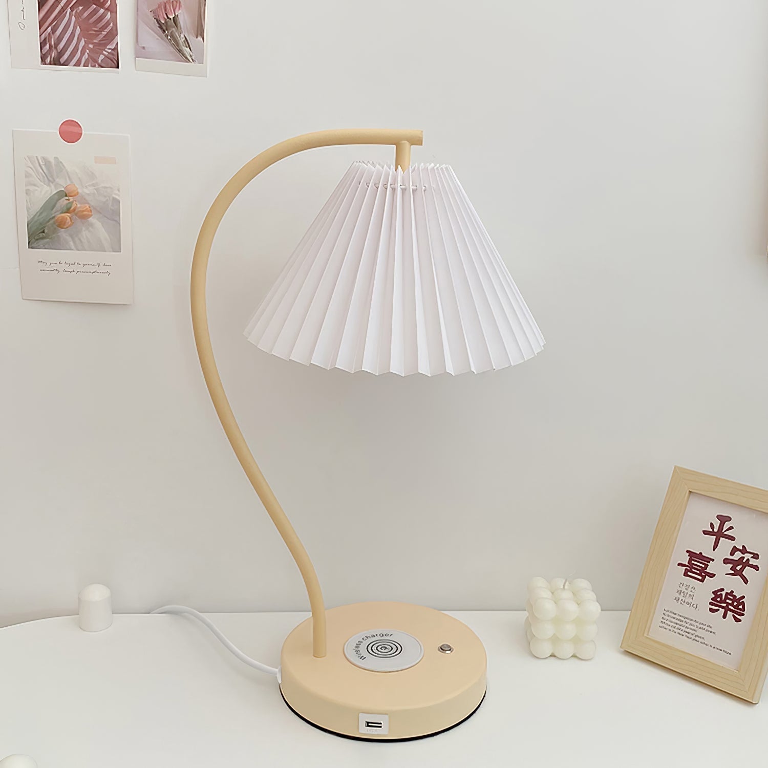Sano Nordic Curved Ceramic/Fabric Table Lamp, White/Beige
