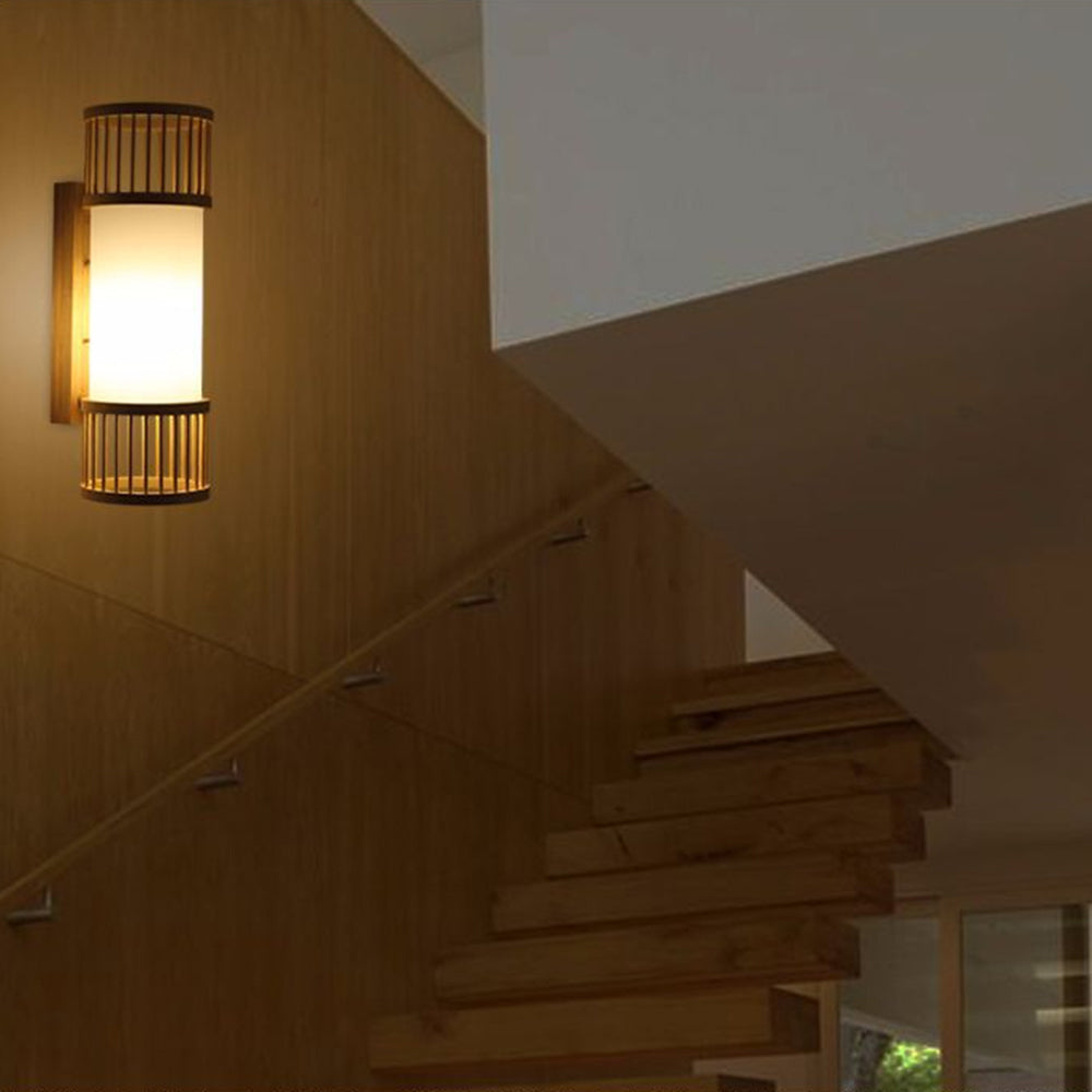 Ozawa Wall Lamp Rustic, Muto Rattan Weaving LED, Hallway Wall Sconce