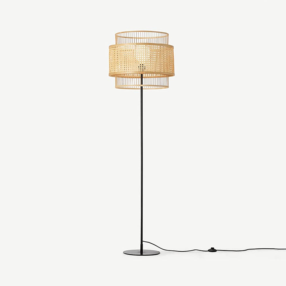 Ritta Zen Rattan/Willow Weave Tri-Layer Floor Lamp, Wood