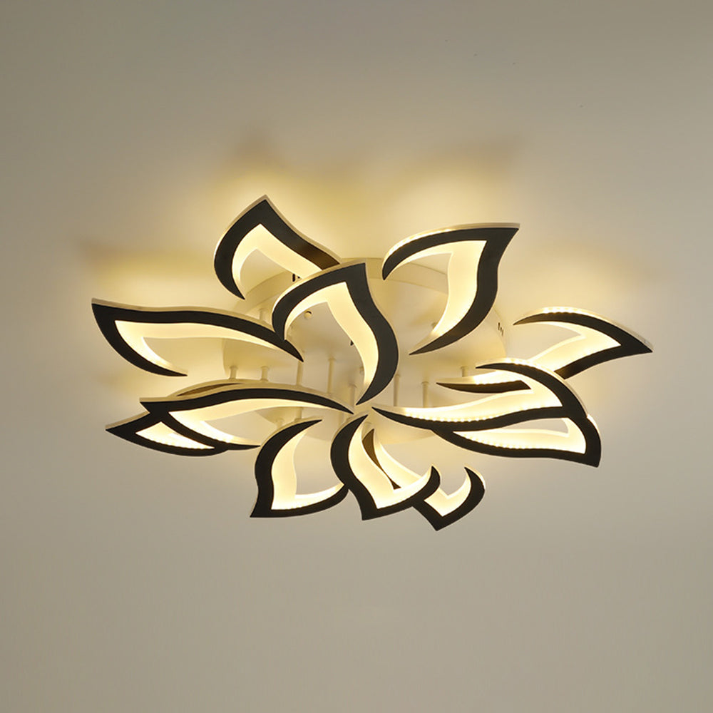 Hana Elegant Flower Flush Mount Ceiling Light, White/Black