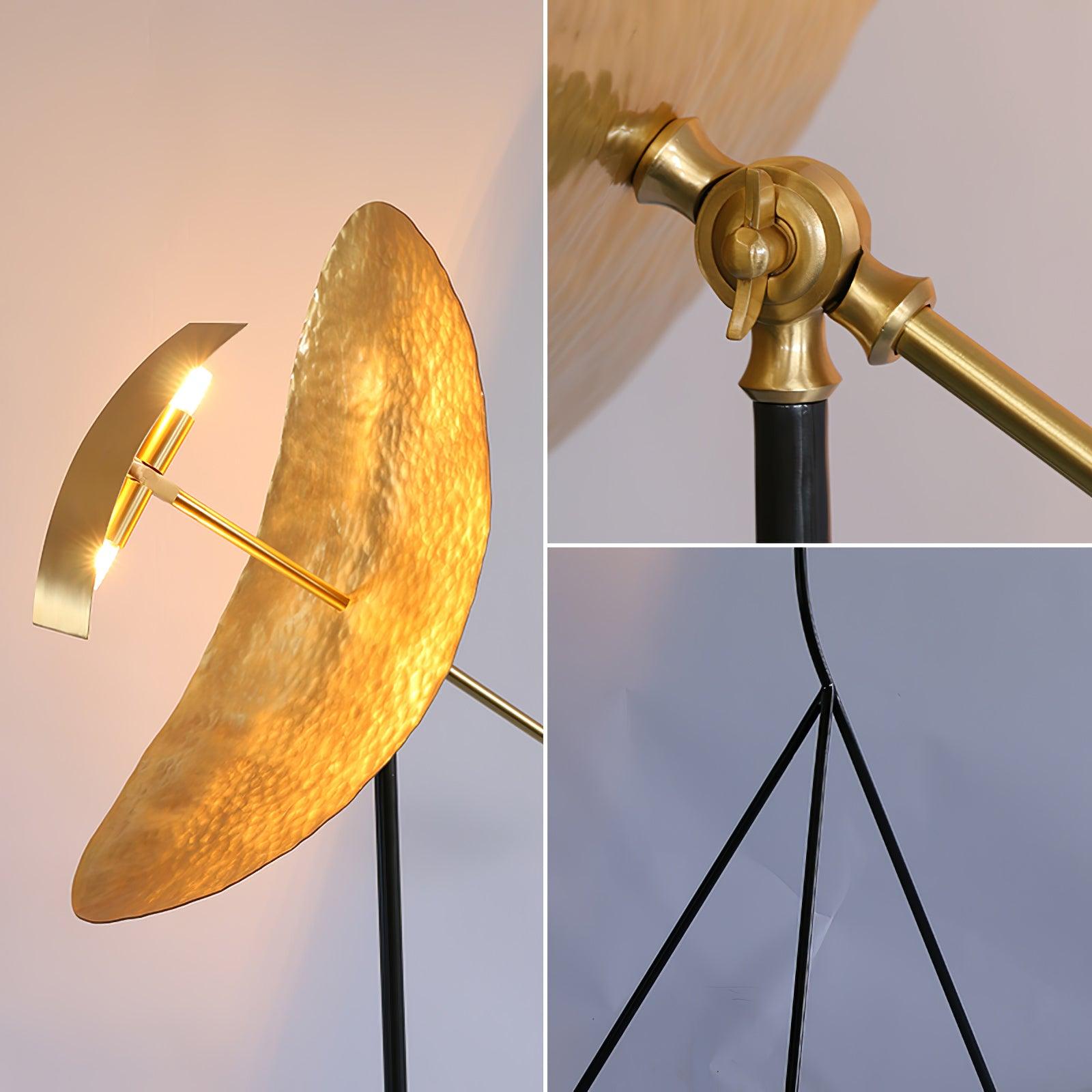 Salgado Floor Lamp Tripod Reflection Postmodern, Metal, Gold, Living Room