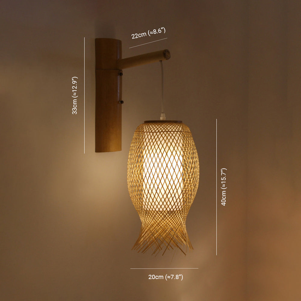 Ozawa Wall Lamp Rustic, Muto Rattan Weaving LED, Hallway Wall Sconce