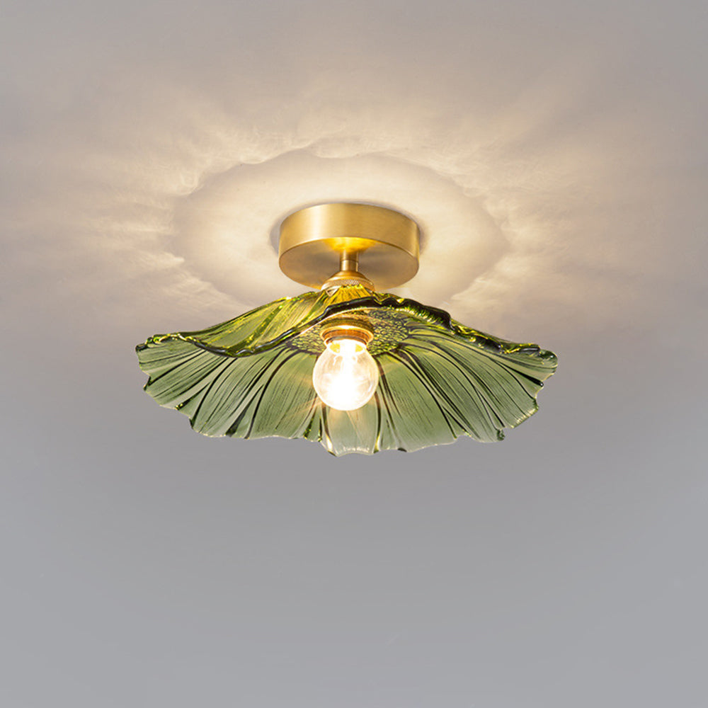 Carins Art Deco Flower Glass Flush Mount Ceiling Light, Clear/Green