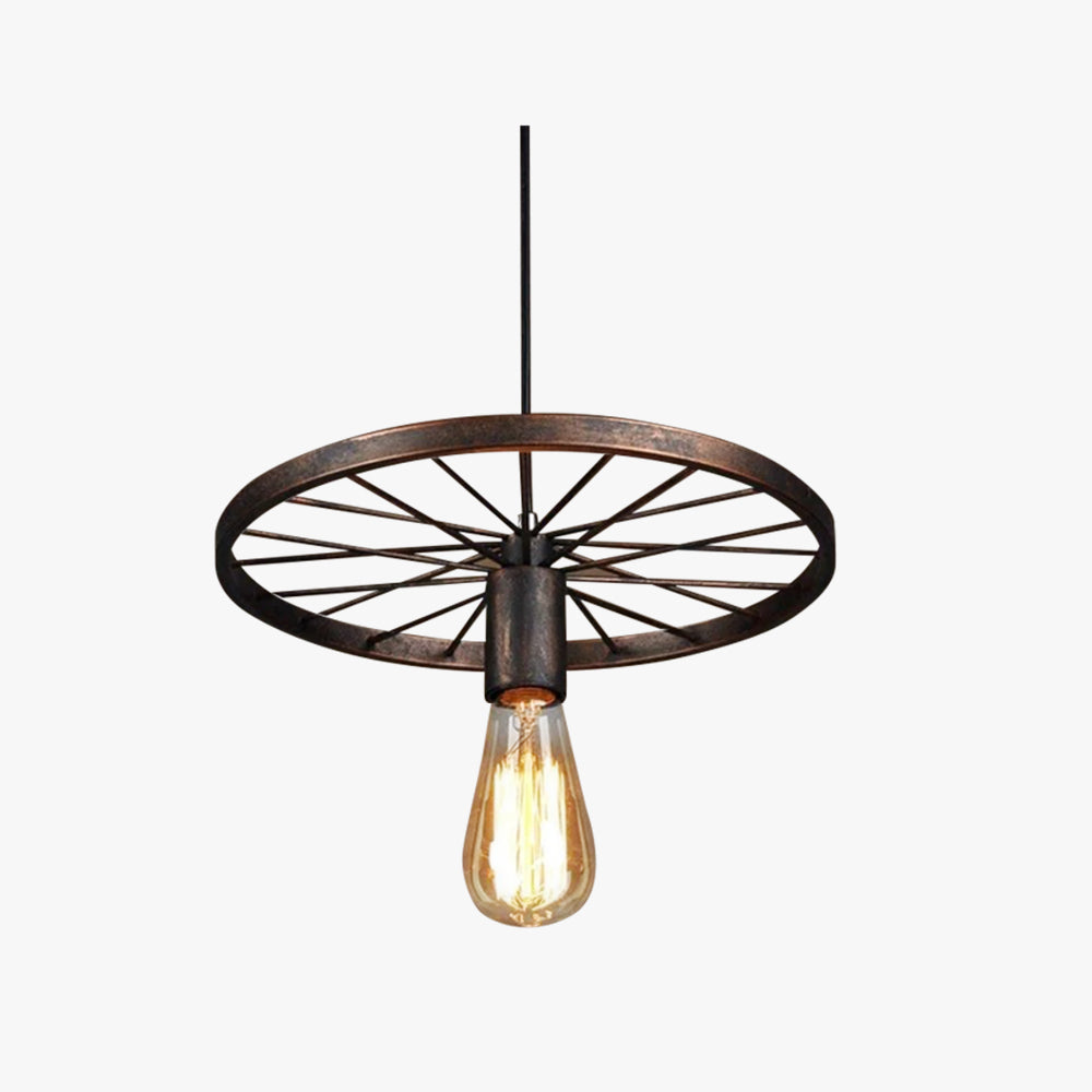 Alessio Retro Industrial Wagon Wheel Metal Pendant Light, Black/Rust