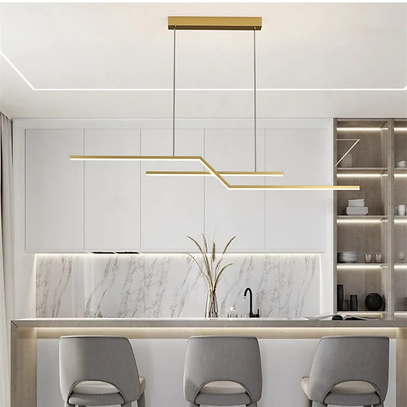 Louise Parallel Fold Linear Pendant Light, Black/Gold, Living Room