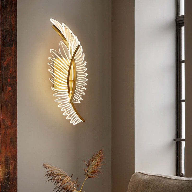 Kristy Modern Gold Feather Wall Lamp, 3 Style