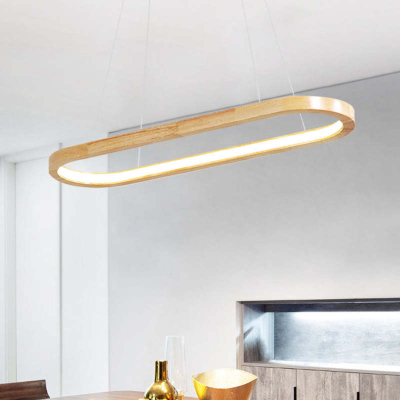 Ozawa Contemporary Oval Wooden Pendant Light, 23.6"/35.4"