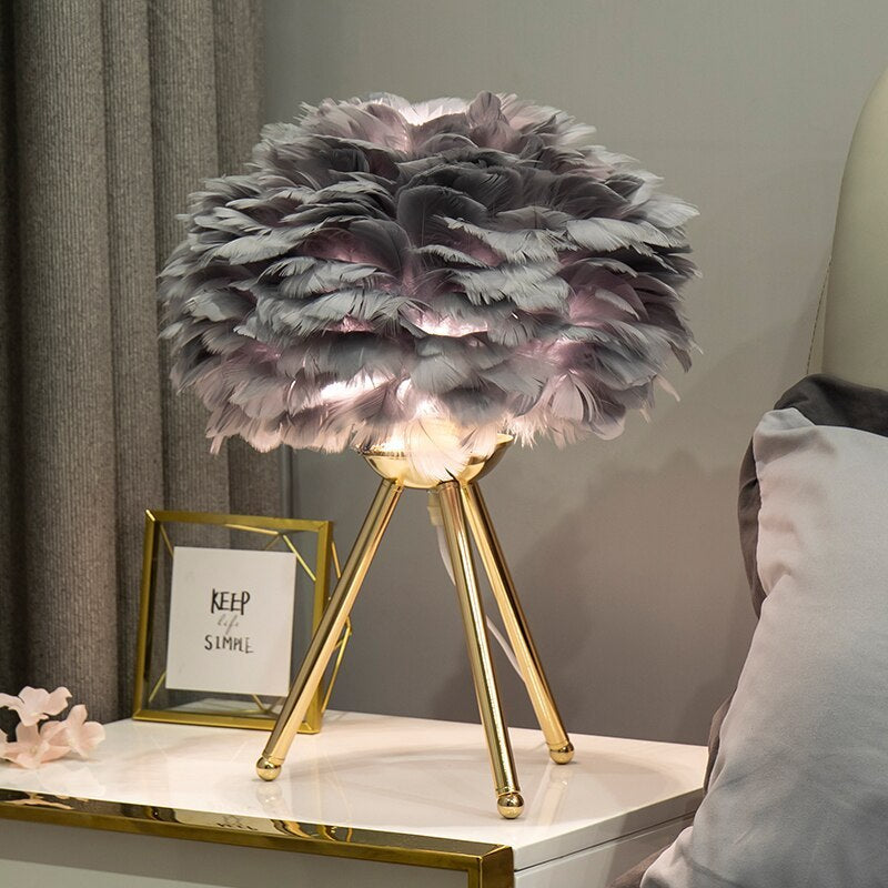 O'Moore Modern Feather Table Lamp Tripod, White/Grey/Pink/Hot Pink