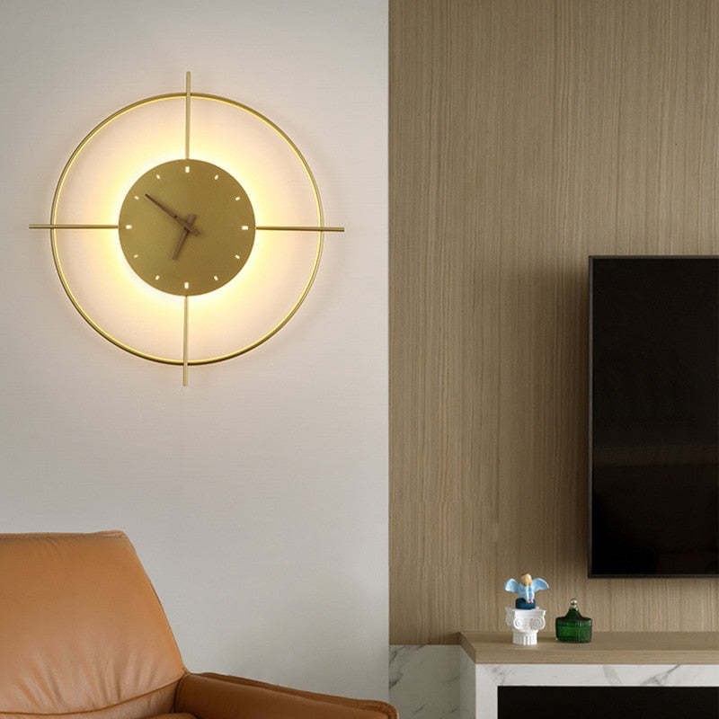 Morandi Nielsen Modern Clock Metal Wall Lamp, Gold/Black