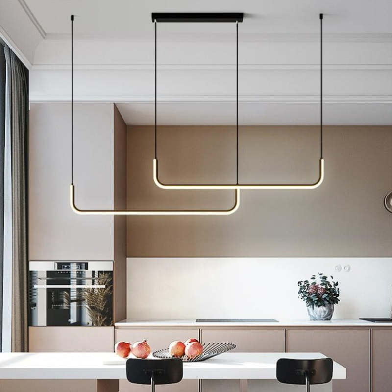 Edge Modern Linear Pendant Light Double Frame, Black/Gold