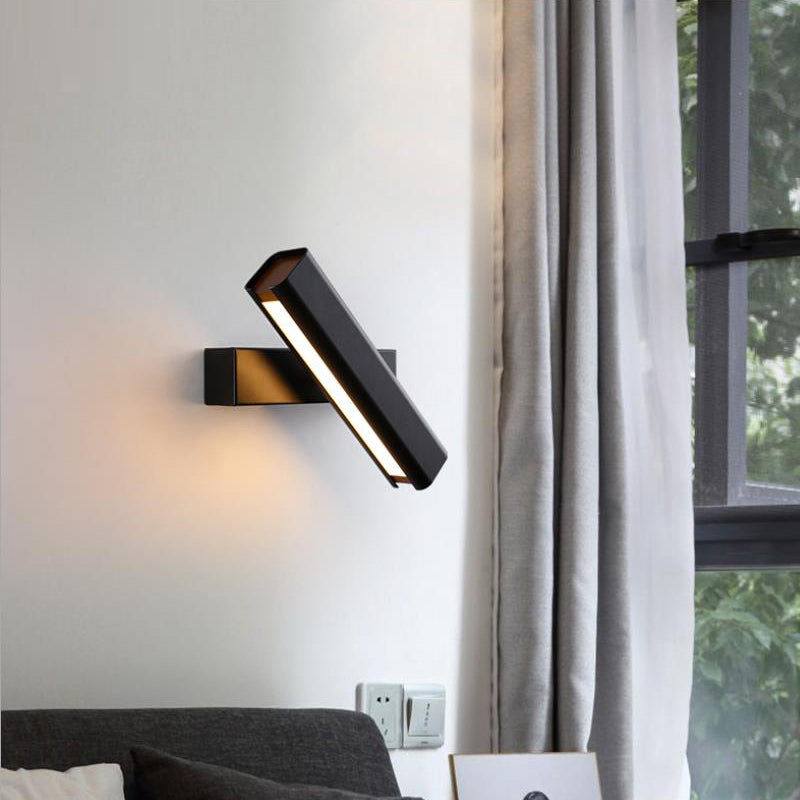 Aqsa Modern Rectangles Metal Rotatable Wall Lamp, Black/White