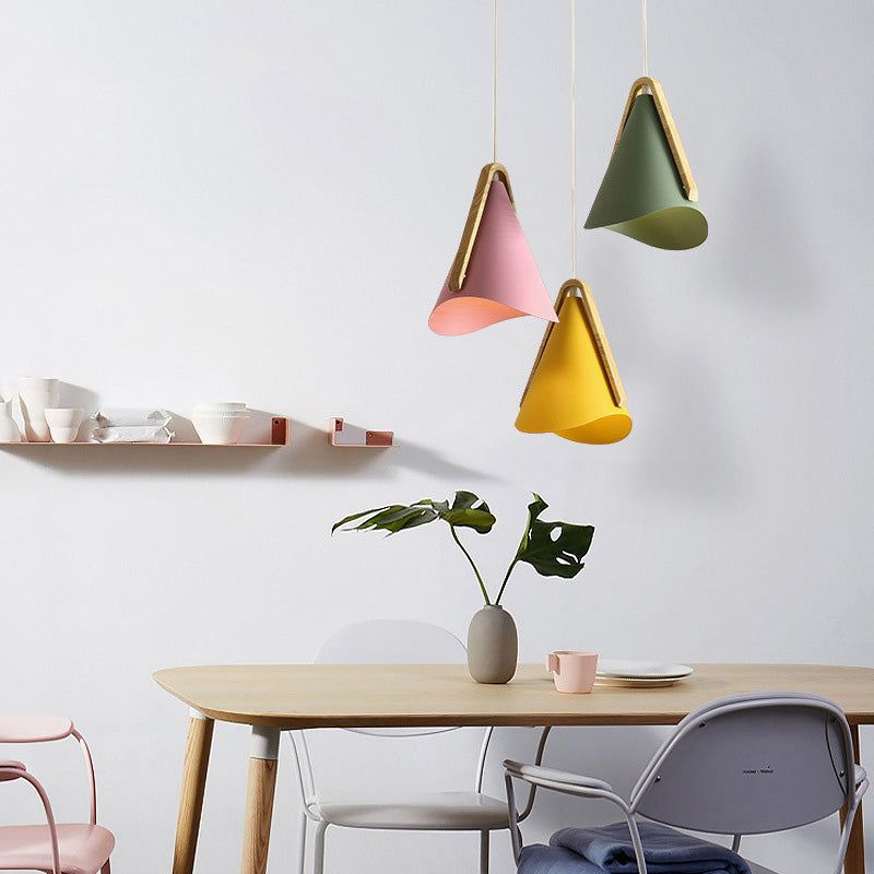 Morandi Modern Cone Pendant Light, Wood/Metal