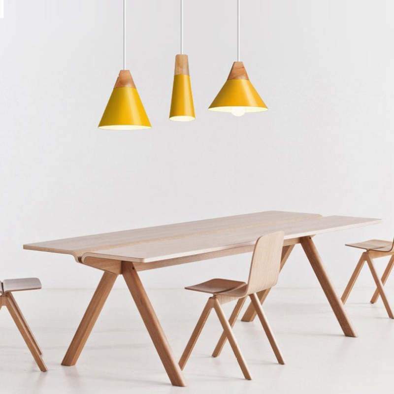 Morandi Multi-Shaped Wood And Metal Pendant Light, 6 Colors