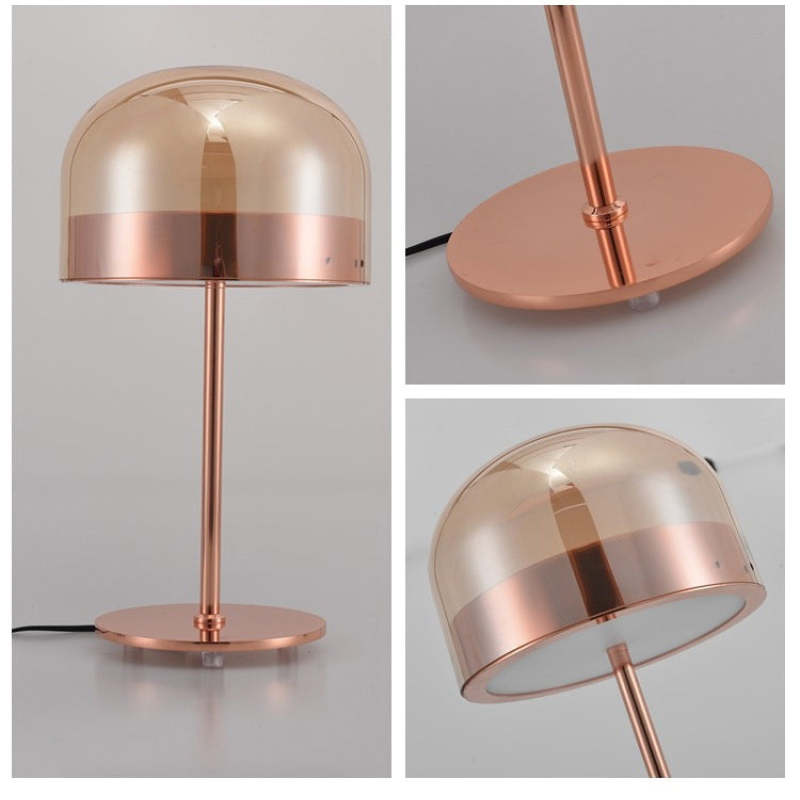 Hailie Minimalist Mushroom Glass/Metal Table Lamp, Black/Rose Gold