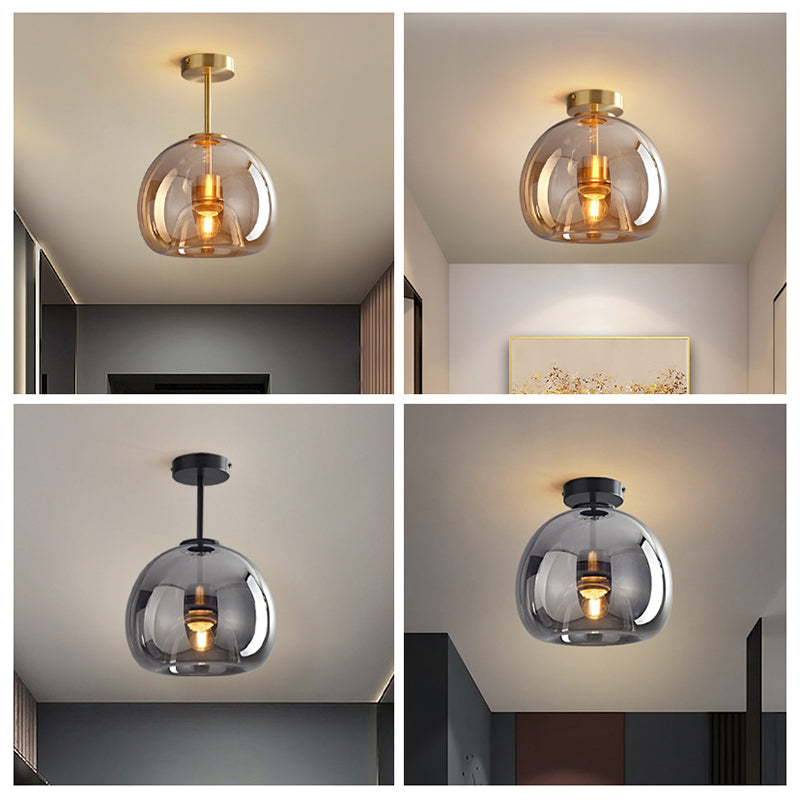 Sanna Modern Dome Glass Semi-Flush Mount Ceiling Light/Pendant Light, Gold/Black