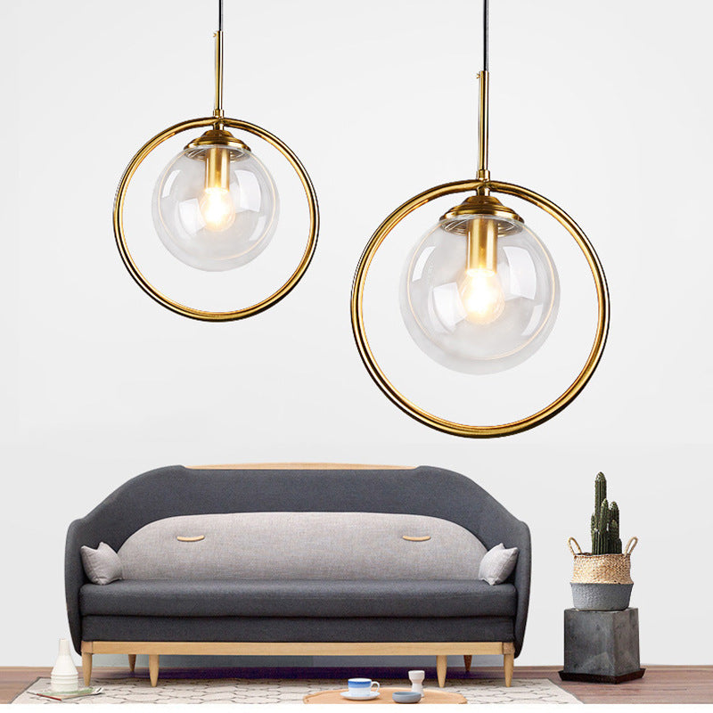 Hailie Luxury Global Glass Pendant Light with a Metal Ring