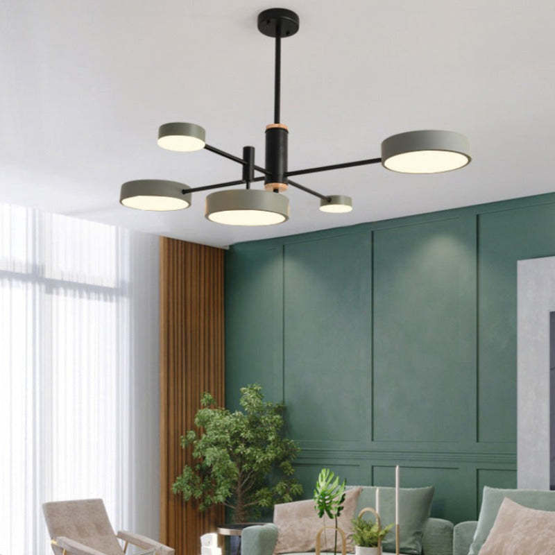 Sienna Pendant Light LED, Metal & Wood, Grey/White/Gold