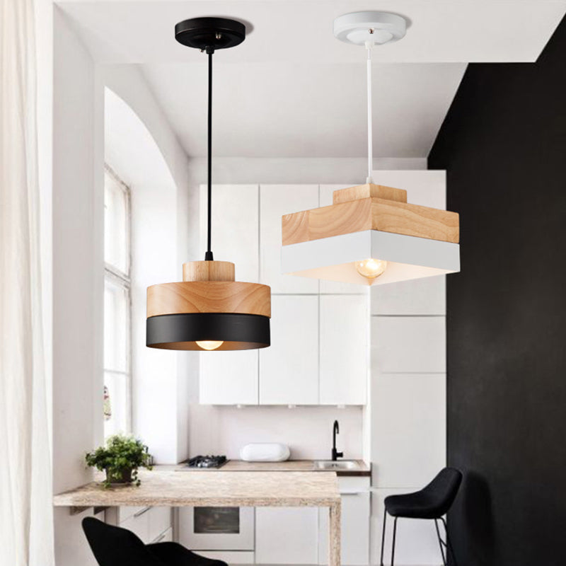 Morandi Minimalist Black & White Wood Geometric Pendant Light