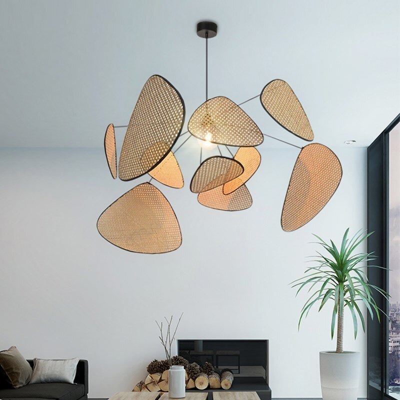 Ritta Pendant Light Leaf Grid, Rattan/Metal, Bedroom