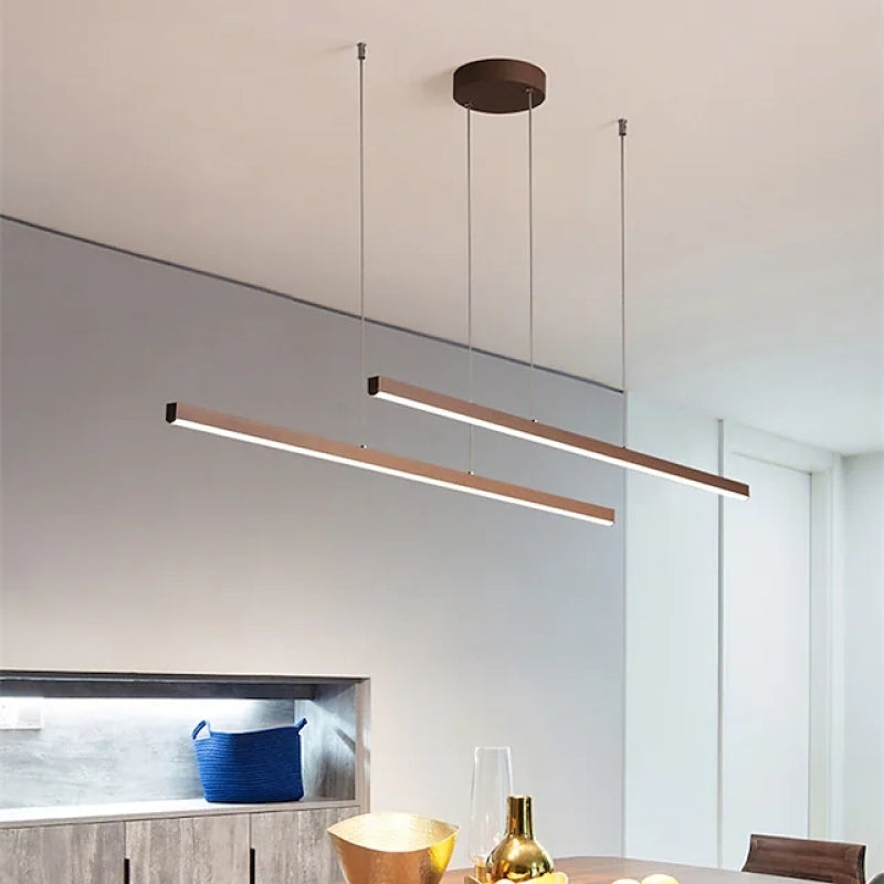 Edge Modern Minimalist Double-Linear Metal Pendant Light, Brown