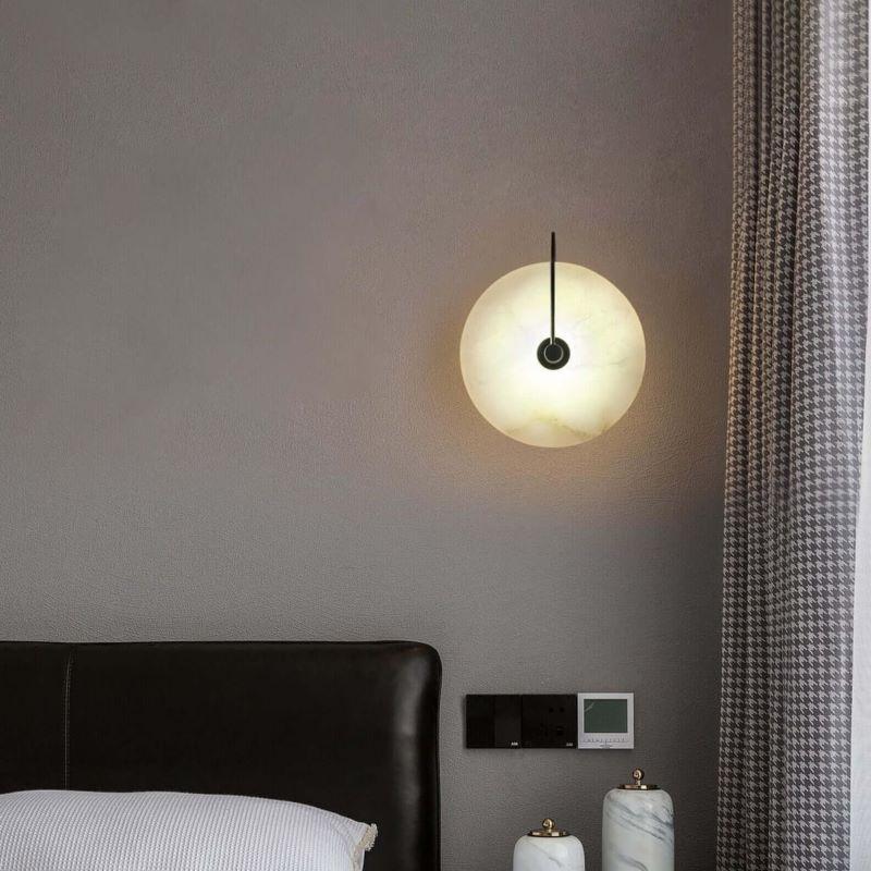 Jade Round Bedside Wall Light, Artificial Marble, Gold & Black