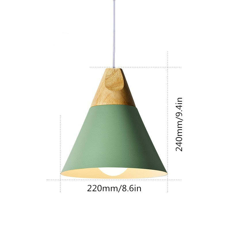 Morandi Multi-Shaped Wood And Metal Pendant Light, 6 Colors