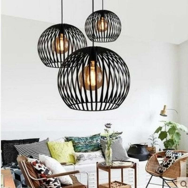 European Simple Vintage Industrial Style Creative Solid Wood Birdcage Lamps
