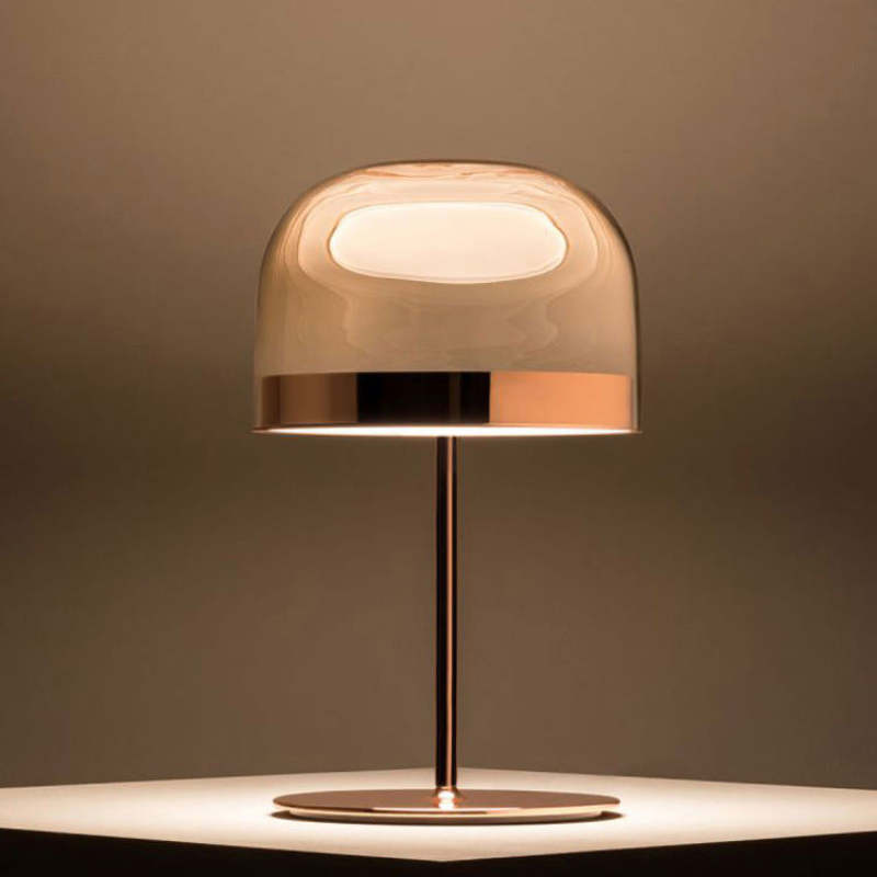 Hailie Minimalist Mushroom Glass/Metal Table Lamp, Black/Rose Gold