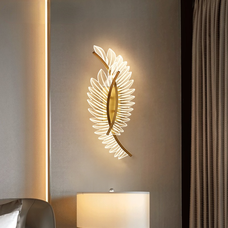 Kristy Modern Gold Feather Wall Lamp, 3 Style