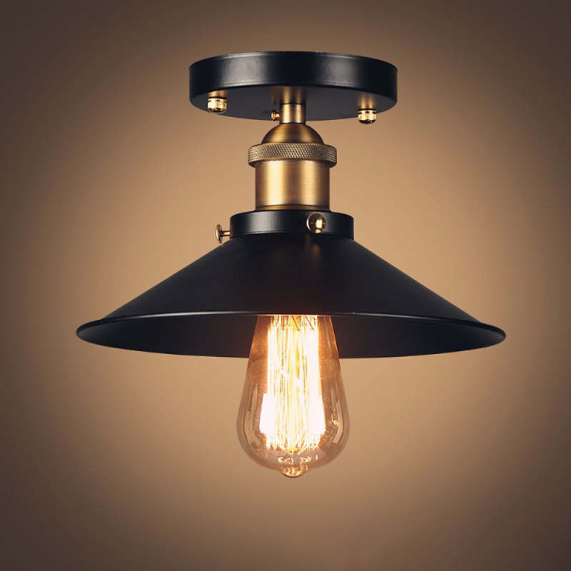 Alessio Industrial Cone Metal Ceiling Light, Black