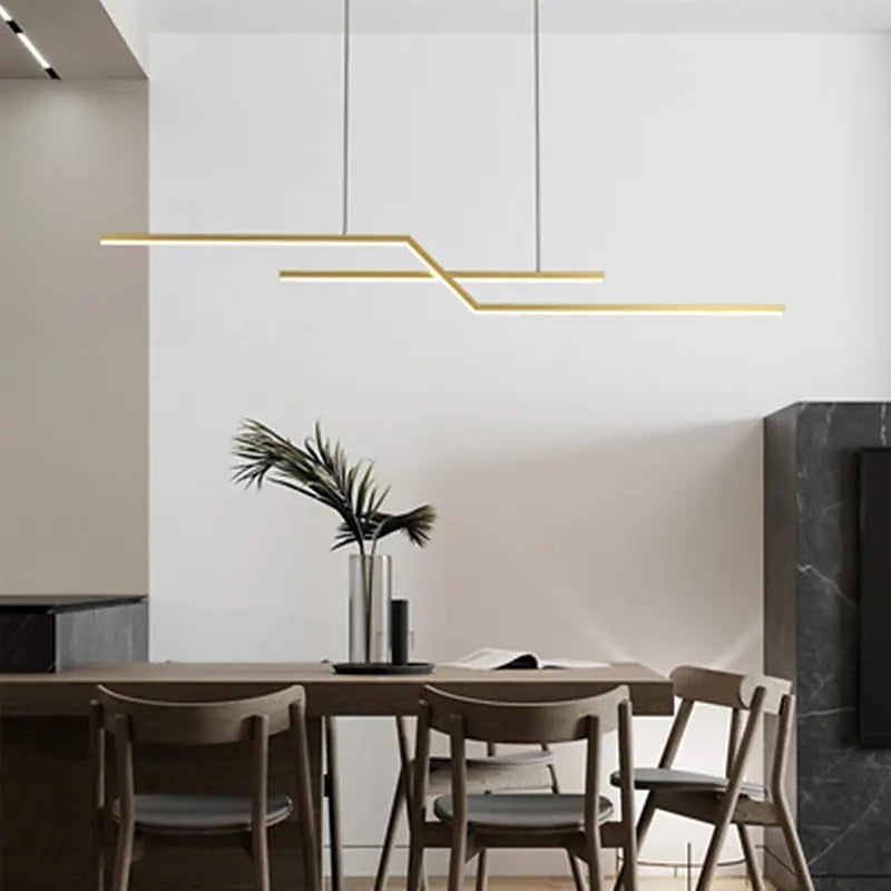 Louise Parallel Fold Linear Pendant Light, Black/Gold, Living Room