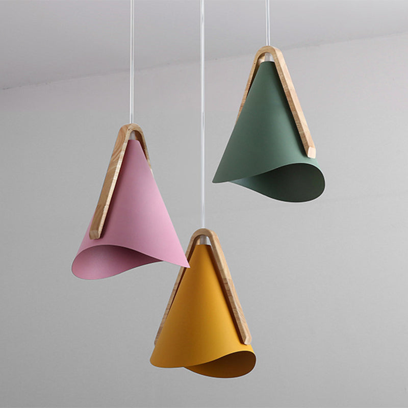 Morandi Modern Cone Pendant Light, Wood/Metal