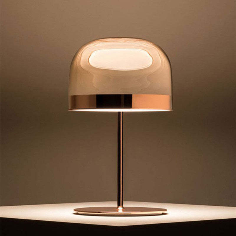 Hailie Minimalist Mushroom Glass/Metal Table Lamp, Black/Rose Gold