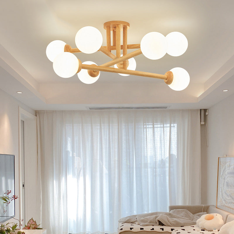 Ozawa Modern Globe Wood/Glass Flush Mount Ceiling Light