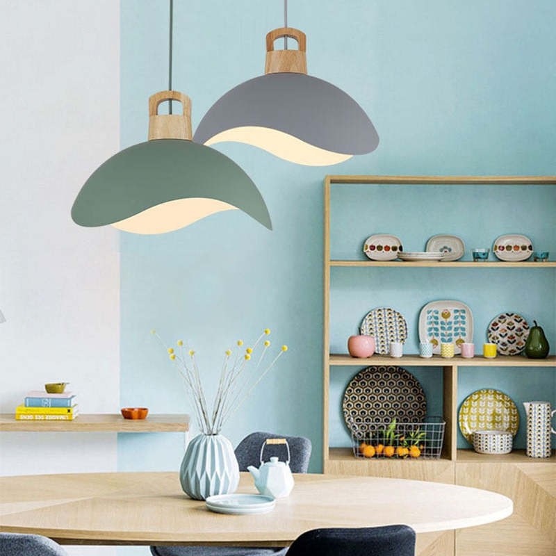 Morandi Colorful Shade Single Pendant Lights, Wood & Metal