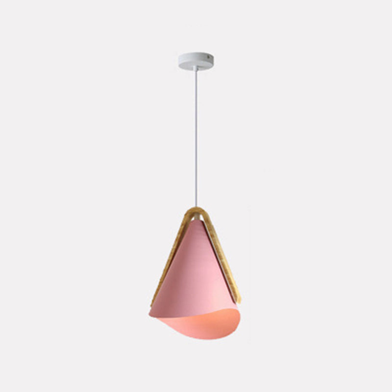 Morandi Modern Cone Pendant Light, Wood/Metal