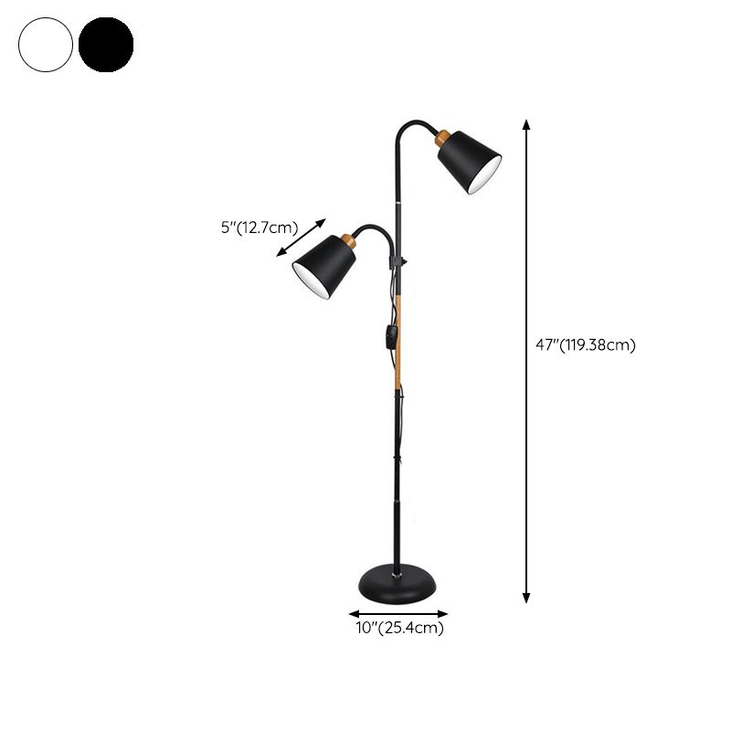 Eryn Floor Lamp Double Head Modern, Metal,Black/White, Bedroom