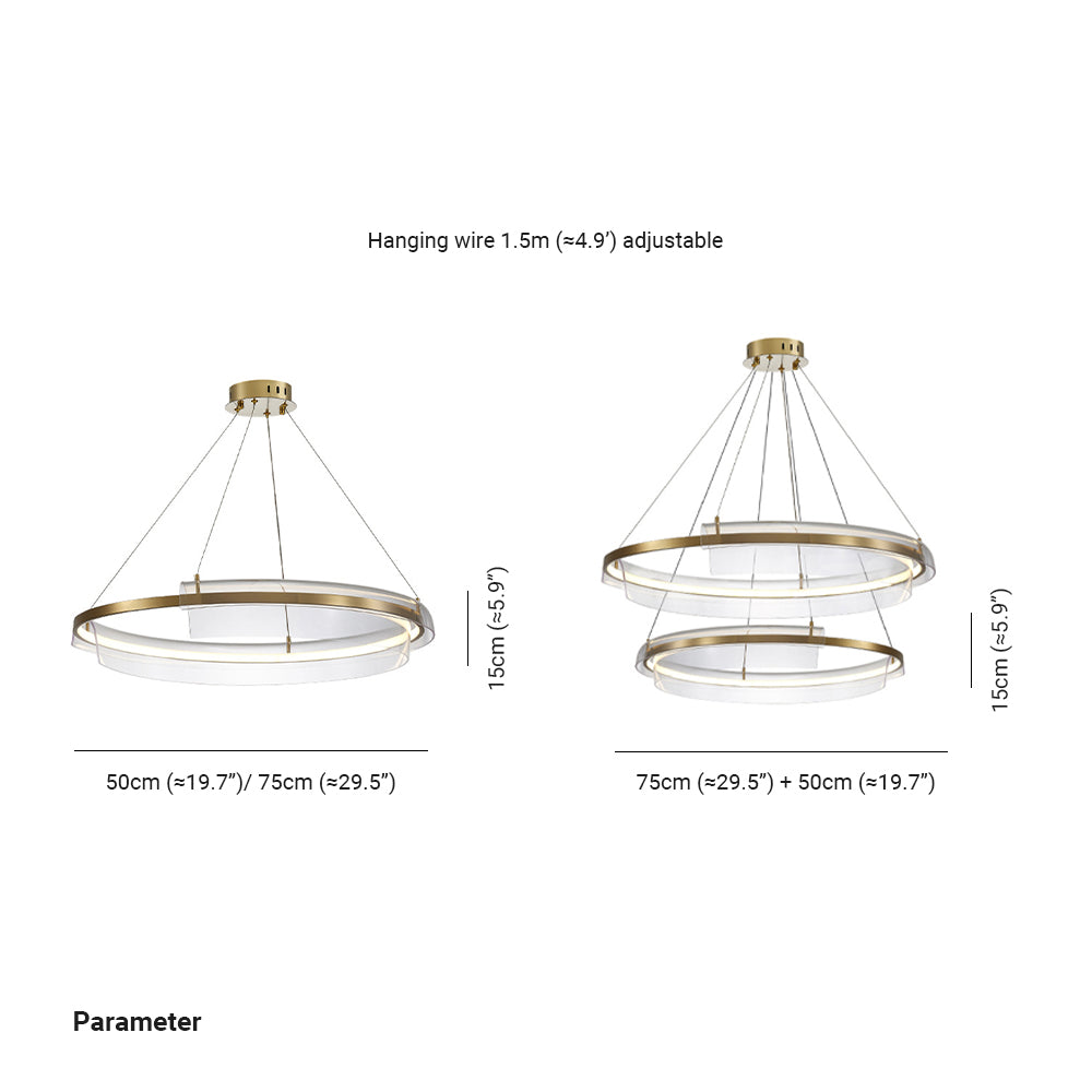 Arisha Pendant Light Colour Temperature Switchable 1/2 Rings, Dia 50/75cm