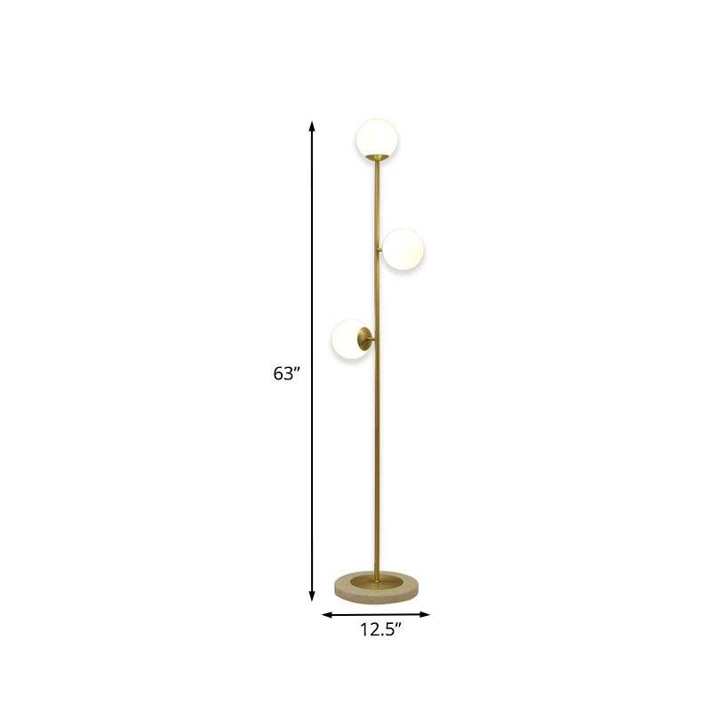 Valentina Modern Globe Brass/Glass Floor Lamp, 3 Heads
