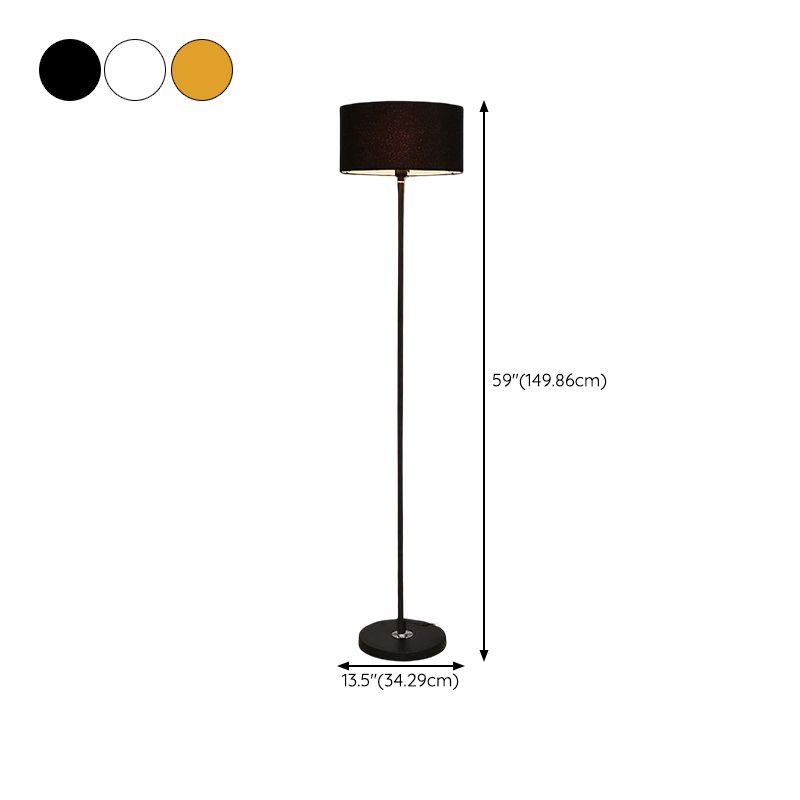 Eryn Floor Lamp Cylinder Modern, Metal/Fabric, Black/White/Gold, Bedroom