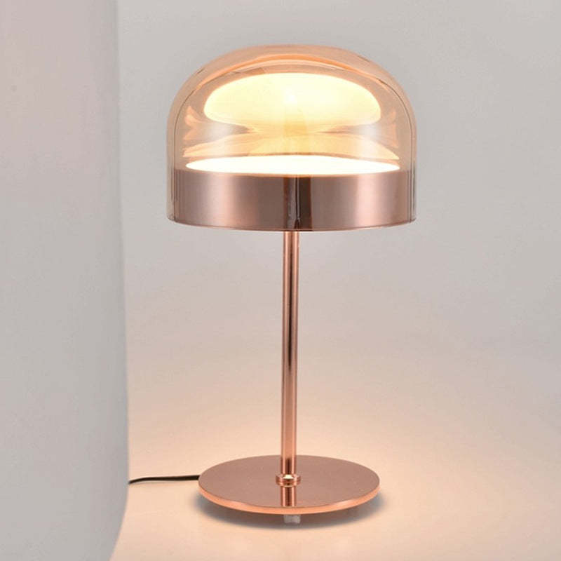 Hailie Minimalist Mushroom Glass/Metal Table Lamp, Black/Rose Gold