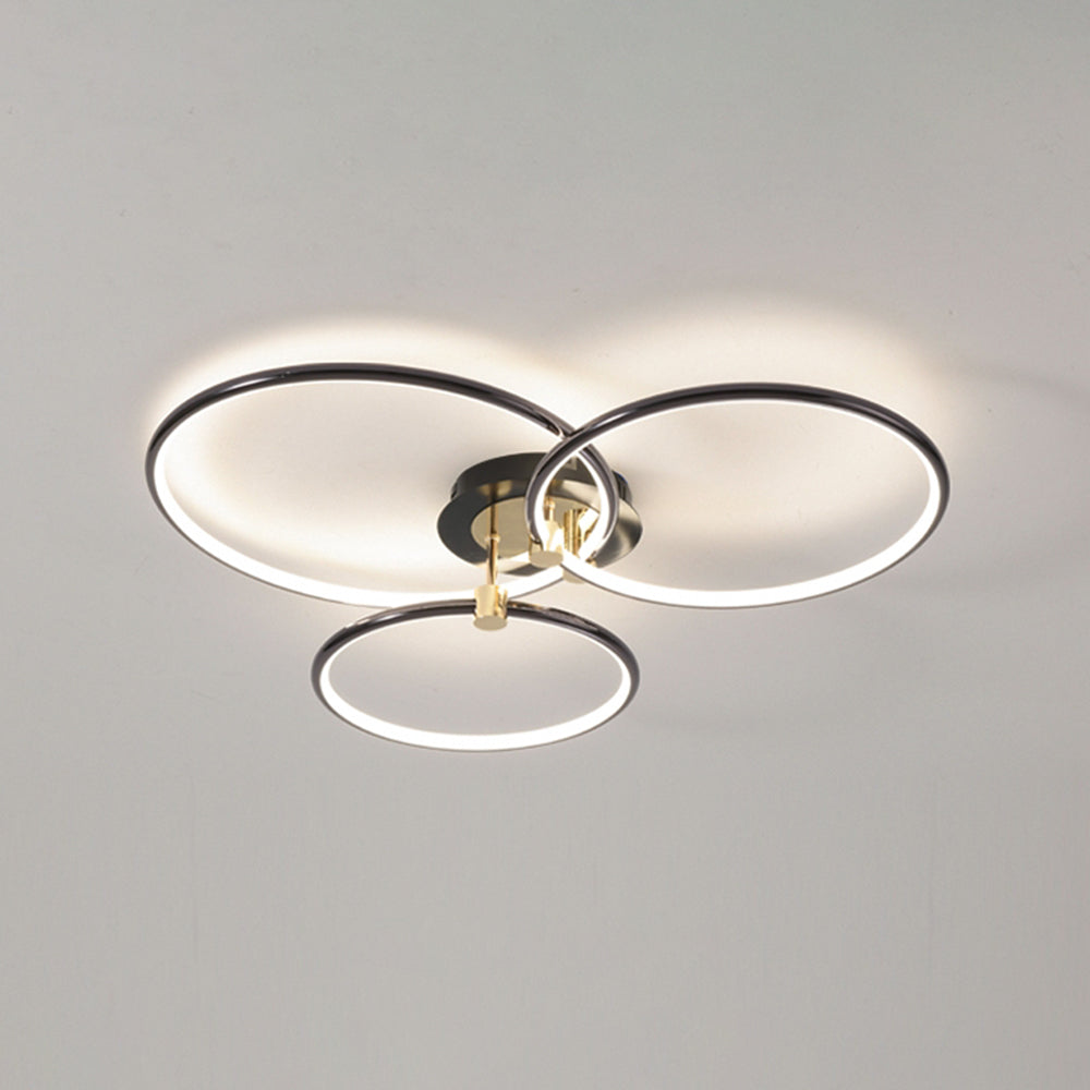 Arisha Modern Circle Semi-Flush Mount Ceiling Light, Gold & Black, 2/3/6 Ring