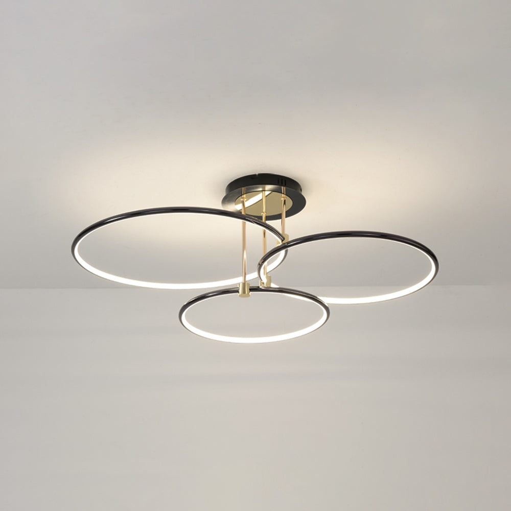 Arisha Modern Circle Semi-Flush Mount Ceiling Light, Gold & Black, 2/3/6 Ring